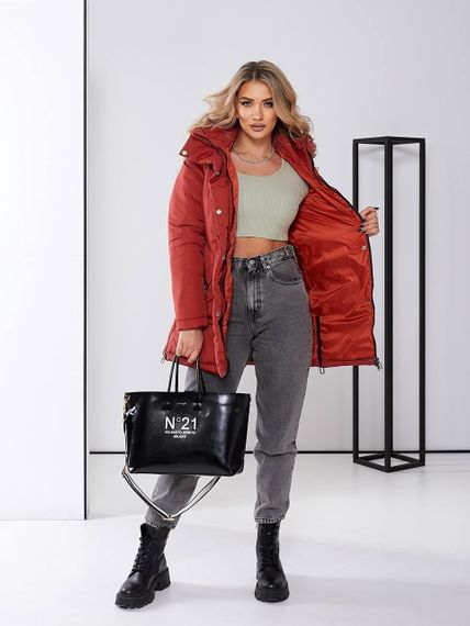 Жіноча зимова куртка з капюшоном, арт. 509, терракот | Зображення 3