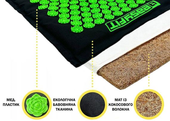 Масажний килимок EasyFit AcuRelax з голками (аплікатор Кузнєцова) чорно-зелений (EF-2710-BG) | Зображення 2