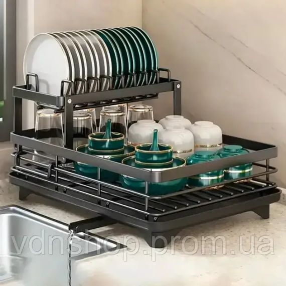 Сушилка для посуды BauTech двухуровневая с держателем для тарелок Черный