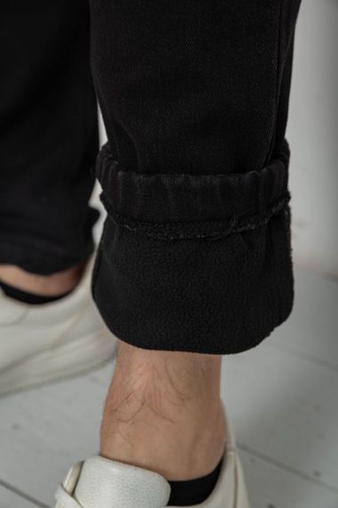 Джинсы мужские на резинке утепленные, цвет черный, 244R663 | Зображення 5