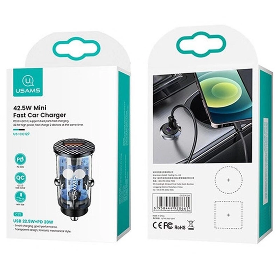 Автомобільний зарядний пристрій Usams US-CC127 C25 42.5W Чорний | Зображення 4