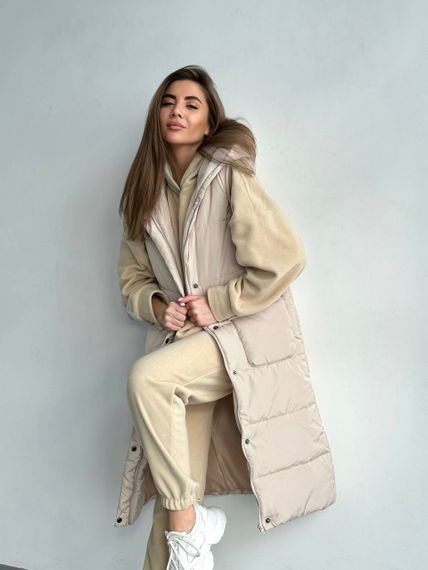 Женский длинный теплый жилет с капюшоном DA377 цвет бежевый, размер 42/44 | Зображення 4