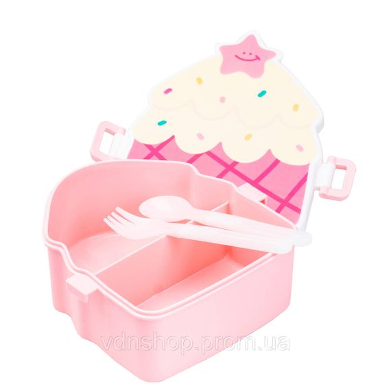 Дитячий ланч бокс на дві секції 950 мл пластиковий з вилкою та ложкою "Тістечко" Рожевий HP12271P | Зображення 1