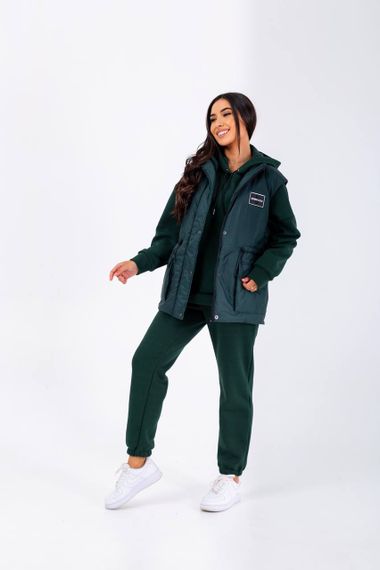 Женский очень теплый спортивный костюм тройка с жилетом NB23027 цвет темно-зеленый, размер 50/52 | Зображення 2