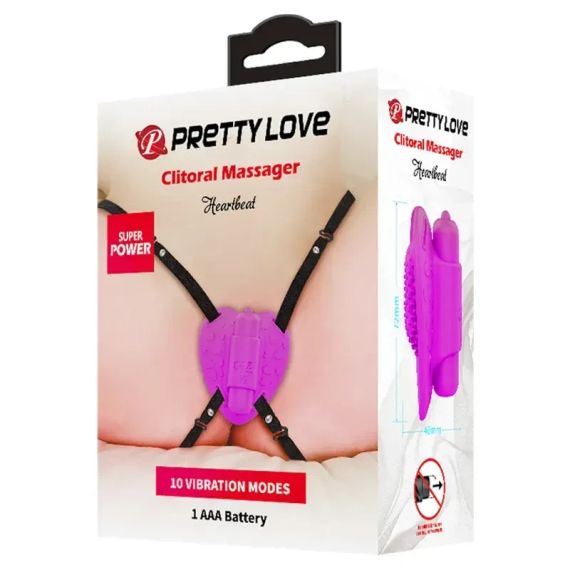 Стимулятор клітора метелик Pretty Love Heartbeat на ремінцях, фуксія, 10 режимів, 7.2 см Sex Aura | Зображення 4