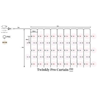 Гирлянда Twinkly PRO Smart LED Curtain RGBW 250 (10 по 25), IP65, AWG22 PVC Rubber зеленый
