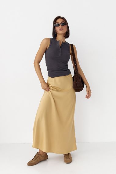 Майка в рубчик на ґудзиках - коричневий цвет, L (є розміри) | Зображення 1