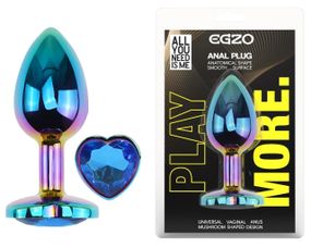Анальная пробка EGZO Multicolor Heart с синим кристаллом, радужная, размер M Sex Aura
