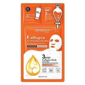 Трьохетапна маска для обличчя з колагеном Bioaqua Collagen, 25г+0,8г+0,8г