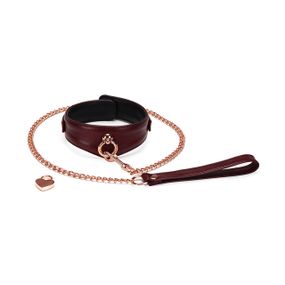 Кожаный ошейник с поводком Liebe Seele Wine Red Curved Collar, замок-сердечко sexstyle