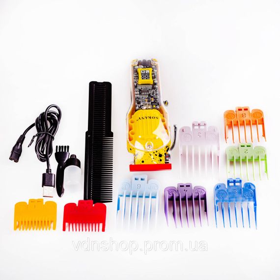 Машинка для стрижки волос Sokany SK-LF-9970 аккумуляторная с 8 насадками Желтый | Зображення 4