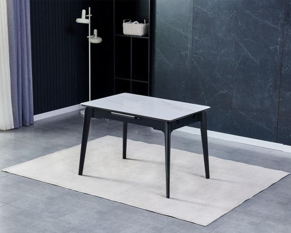 Раскладной керамический стол Berlin ceramic 140-180×80 см, выбор цвета столешницы стільниця білий глянець/чорний каркас | Зображення 1