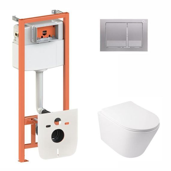 Готове рішення Qtap для ванної кімнати: підвісний унітаз Swan Rimless 520х360х320 + комплект інсталяції Nest 4 в 1 (квадратна