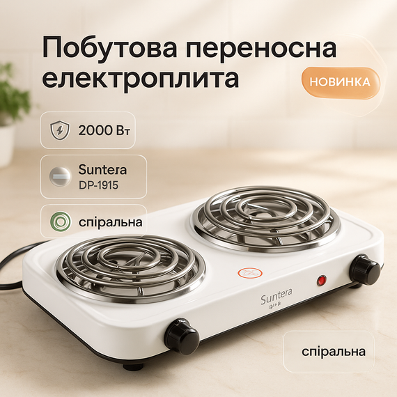 Настільна електроплита зручна Suntera DP-1915 2000Вт, Електроплита двоконфорочна настільна компактна KO-13