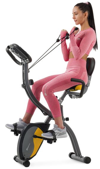 Велотренажер магнитный Hop-Sport HS-3010X Grix X-Bike с эспандерами серо-желтый | Зображення 1