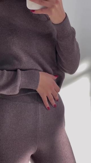 Вязаный женский костюм двойка кофта + штаны цвет какао в размере XS-XL S-M | Зображення 5