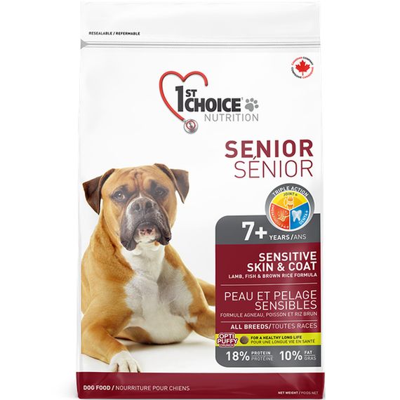 Корм 1st Choice Senior Sensitive Skin & Coat All Breeds сухий з ягнятком та оселедцем для літніх собак із чутливою шкірою 2.72 кг