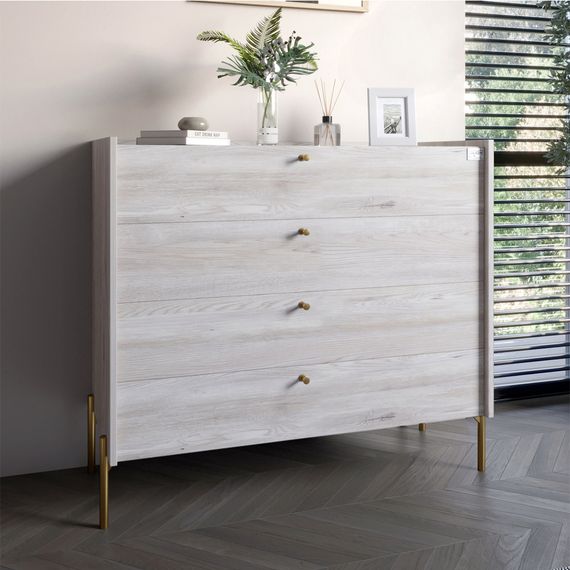 Комод із 4 шухлядами LION Wood із золотими ніжками 100х90х45 см Самоа Димчастий (LION-042962)