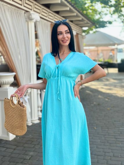 Жіноча довга літня сукня з мусліну легка із завищеною талією розмір 46/48 колір блакитний  GF58774 | Зображення 1