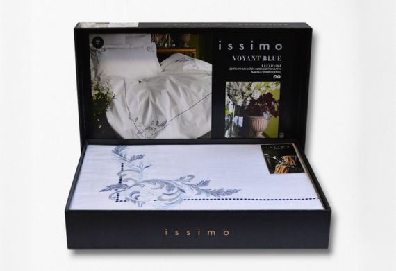 Комплект постільної білизни Issimo  Embroidered Satin 200х220 см Voyant Blue | Зображення 4