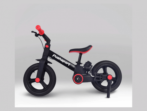Дитячий велосипед-біговел 2в1 PUSH SPORT M10 | Ручне гальмо, страхувальні колеса та регульоване сидіння Червоний | Зображення 8