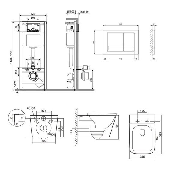 Готове рішення Qtap для ванної кімнати: підвісний унітаз Tern Ultra Quiet 525x345x360 + комплект інсталяції Nest 4 в 1 (квадратна | Зображення 1
