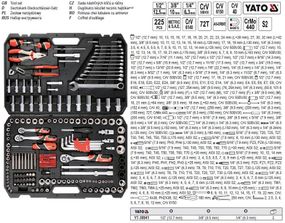 Набор головок торцевых YATO Польша 1/4'' 3/8" 1/2'' 225 штук YT-38941