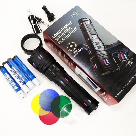 Ліхтар NIGHT VISION FLUORESCENCE XPRO AK177-1, білий лазер, LED, power bank, 4×18650, індикація заряду, ЗУ Type-C, zoom, 5 фільтрів (47153-177-1_1117) | Зображення 3