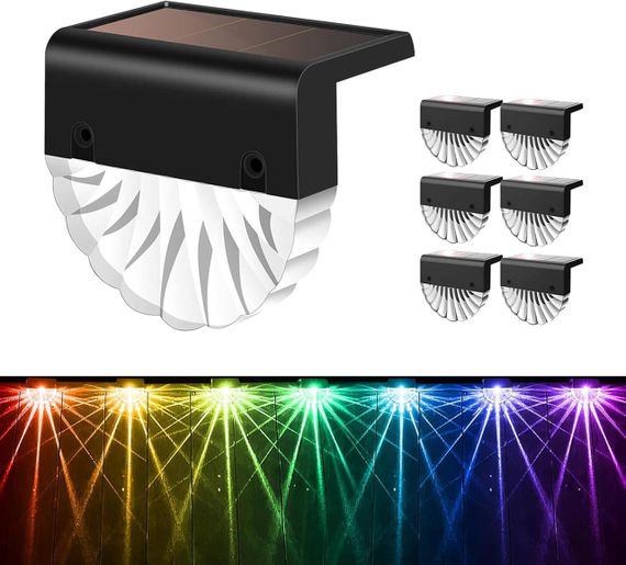 Світильники садові сонячні LED, набір 6 шт, тепле біле світло 7 кольорів, освітлення для сходів, тераси, двору IP55 водонепроникні