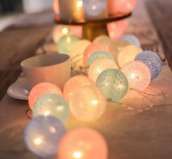 Гірлянда Cotton Balls "Бавовняні кульки" 20 куль з USB   Мікс  кольори ( рожевий,білий,сірий ,бірюза,блакитний) | Зображення 2