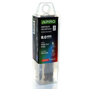 Свердло для металу кобальтове HSS-Co/M35 Ø 8.0 мм (тубус, кратність на 5 шт.) PRO APRO 8307251
