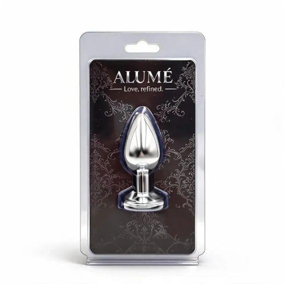 Анальна пробка, S, ALUME, срібляста з білим круглим камінцем, 7 × 3.2 см Sex Aura | Зображення 1