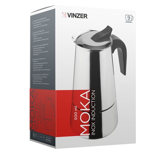 Кофеварка гейзерная из нержавеющей стали Vinzer Moka 89393, 500 мл (на 9 чашек), для дома и офиса | Зображення 2