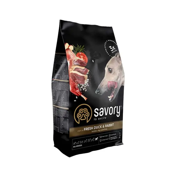 Сухий корм Savory для дорослих собак усіх порід, качка та кролик 3кг