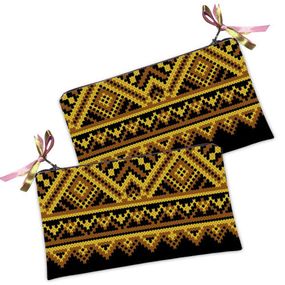 Косметичка женская Украинский орнамент желто-черный 20х12 см (K_15UKR011)