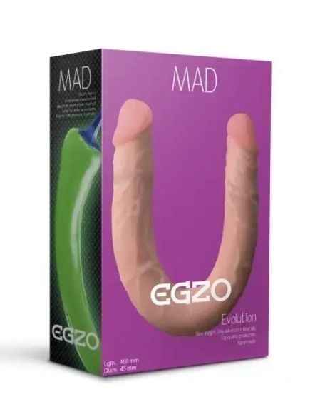 Двосторонній фалоімітатор EGZO MAD Ciberskin із кібершкіри, тілесний Sex Aura | Зображення 1