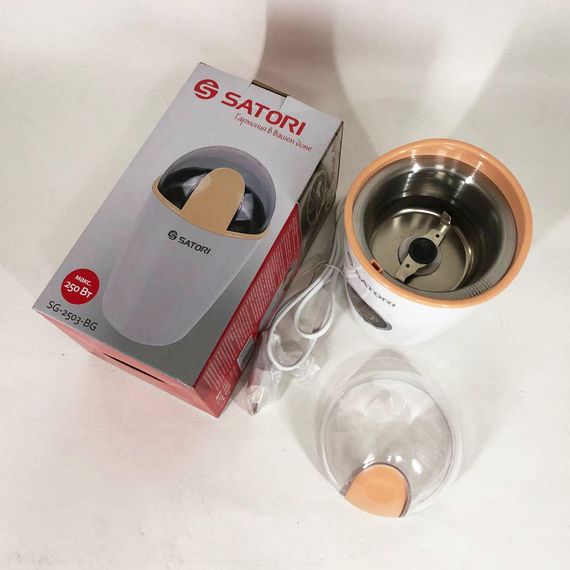 Кафемолка електрична Satori SG-1801-WT, кавомолка електрична домашня, портативна. Колір: білий | Зображення 1