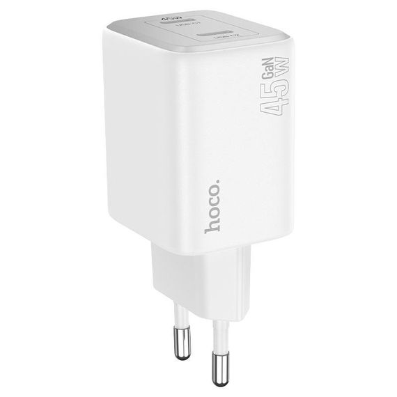 Набір СЗУ HOCO N42+кабель Lighting, 2xUSB-C, PD45W, кабель 1м, White | Зображення 2