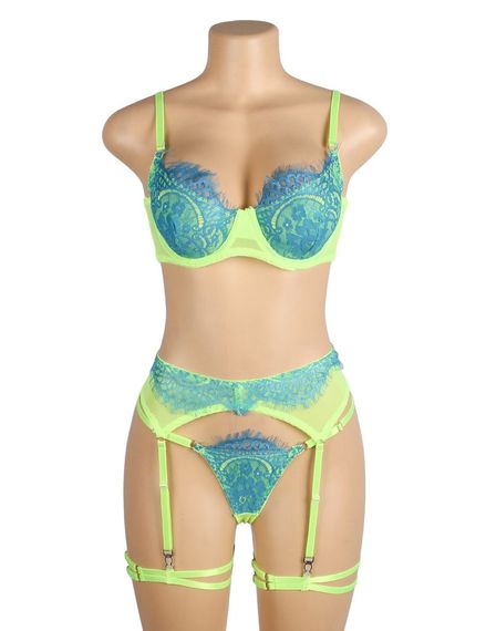 Комплект белья салатовый Star Night с бирюзовыми кружевными вставками Star Night (без коробки) sexstyle | Зображення 6