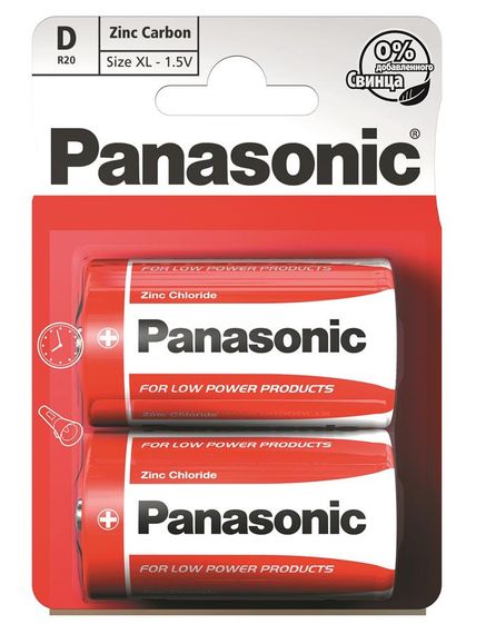 Батарейка Panasonic RED ZINK угольно-цинковая D(R20) блистер, 2 шт. (R20REL/2BPR)