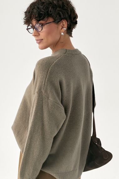 В'язана вільна кофта з декоративним швом - кавовий цвет, ONE SIZE (є розміри) | Зображення 1