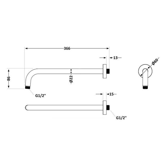 Кронштейн для верхнього душу Qtap Trubice 370 мм округлий QTTRU120BLM45927 Black Matt | Зображення 1