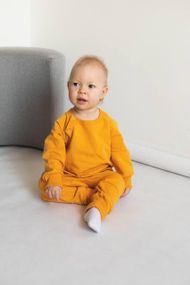 Ромпер дитячий з двонитки на блискавці, колір гірчиця, від 6 міс до 2 років 80