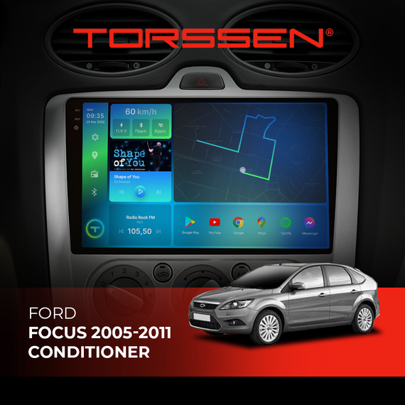 Штатна магнітола Torssen 2K Ford Focus 05-11 conditioner F98256 4G Carplay DSP