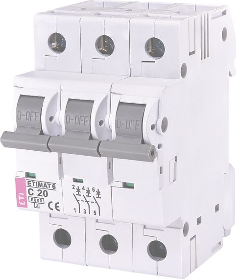 Автоматический  выключатель ETI,  ETIMAT 6  3p C 20А (6 kA) (2145517)