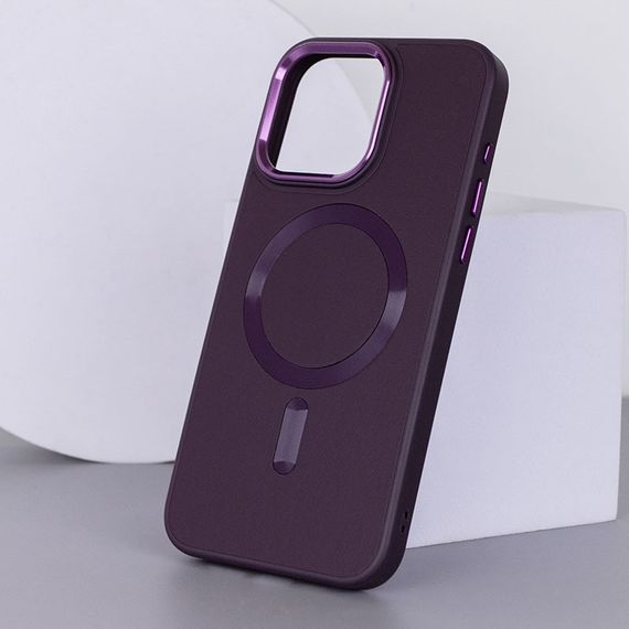 Кожаный чехол Bonbon Leather Metal Style with MagSafe для Apple iPhone 15 Plus (6.7") Фиолетовый / Dark Purple | Зображення 2