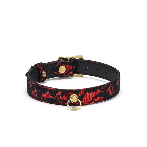 Чокер с кольцом для поводка Liebe Seele Victorian Garden Choker Красно-черный One Size | Зображення 2