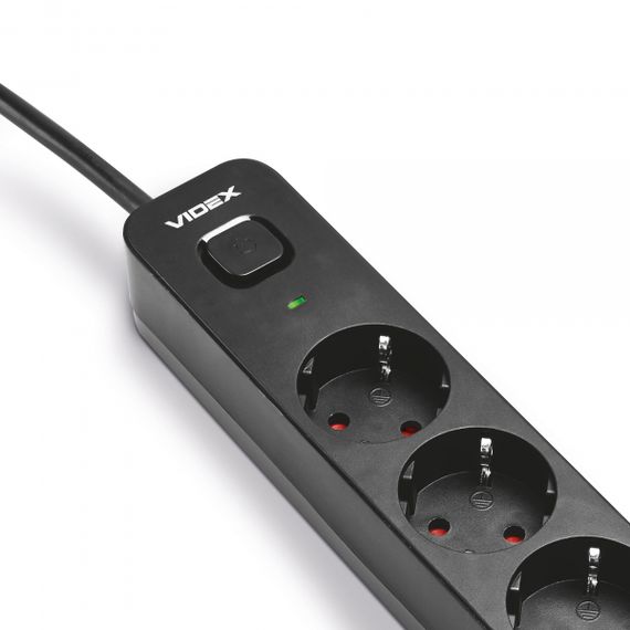 Мережевий подовжувач VIDEX ONCORD з/з 3п 3м (3x1.5мм) 2.4А 2USB+USB-C з кнопкою Black | Зображення 2