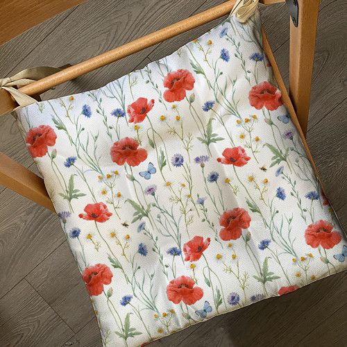 Подушка на стул с завязками Маки и васильки 40x40x4 см (PZ_22U015)