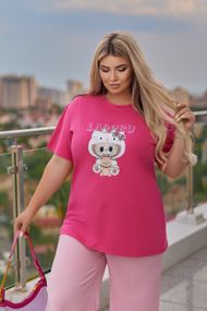 Женская классическая футболка Labubu прямая свободная цвет розовый, размер 50/52, GF05259